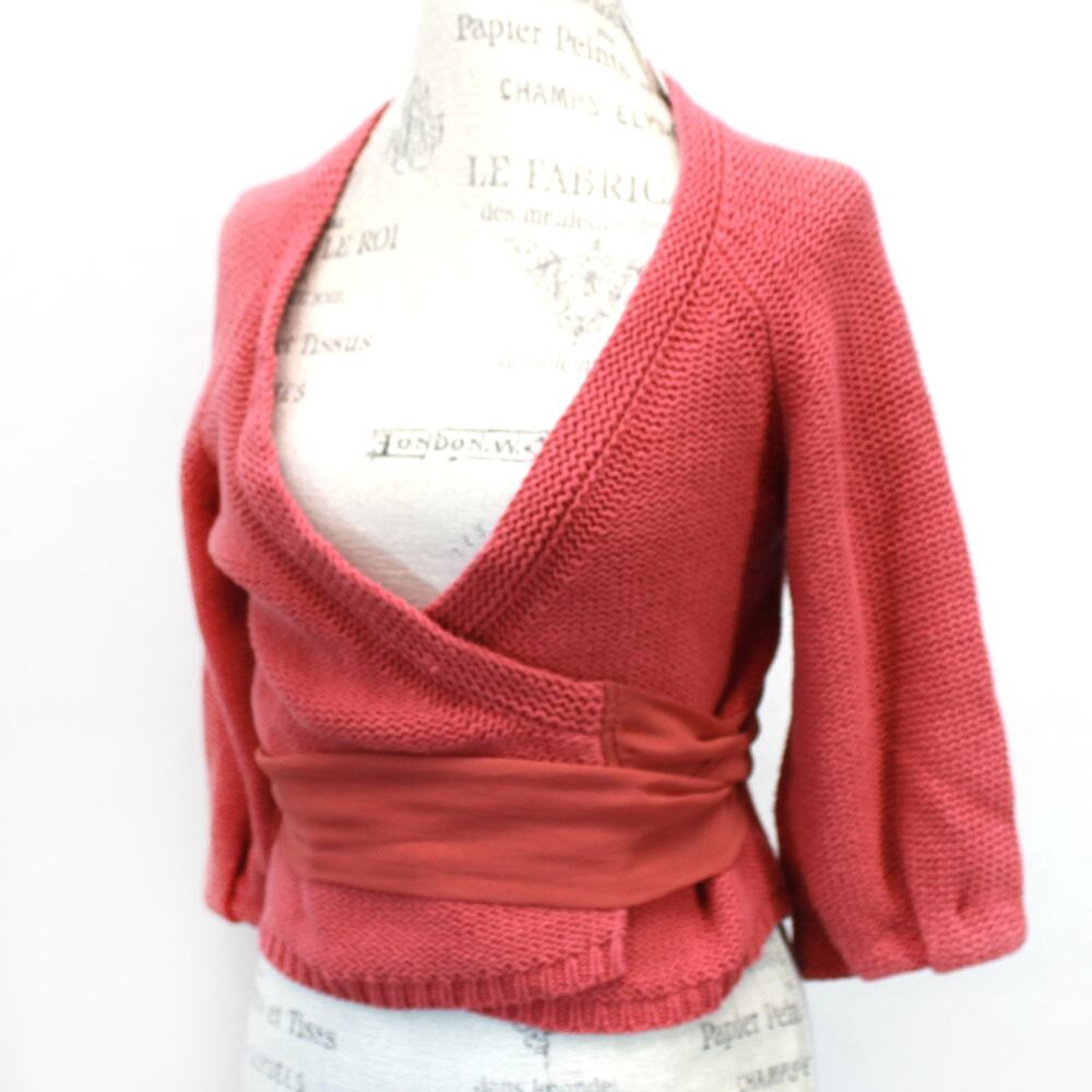 Guinevere Anthropologie Sweater Cable Knit Coral Cardigan Tie Waist Ballet S